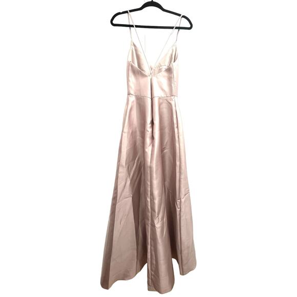 Alfred Sung Champaign Spaghetti Strap Cross Back Bridesmaids Dress 10 - Picture 3 of 6